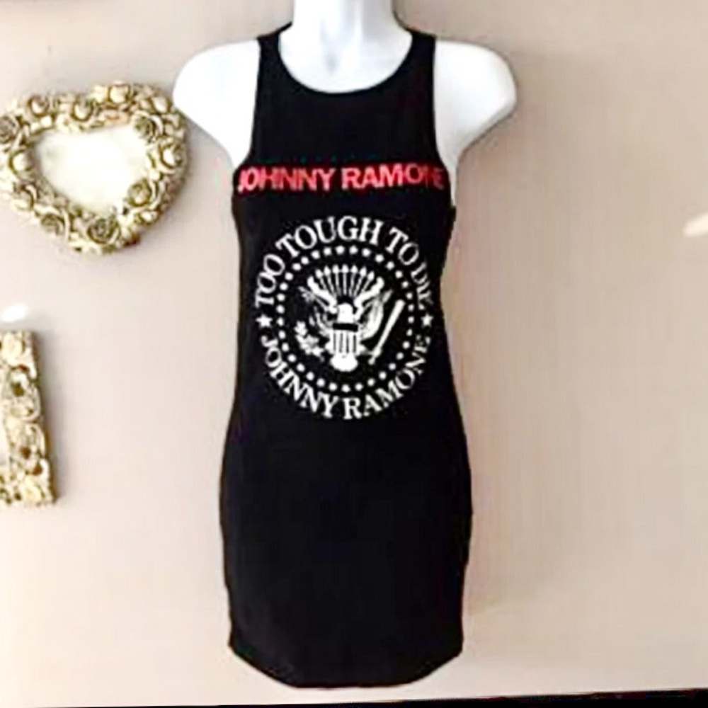 Hot Topic RAMONES Sexy Punk Sleeveless Black Bodycon Tank Mini Dress XS